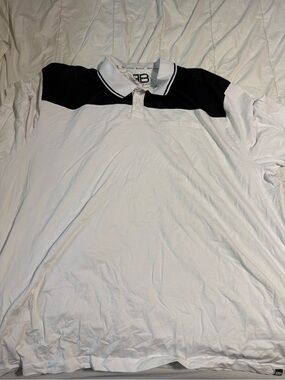 Men's White Polo with Black Contrast Yoke and Collar